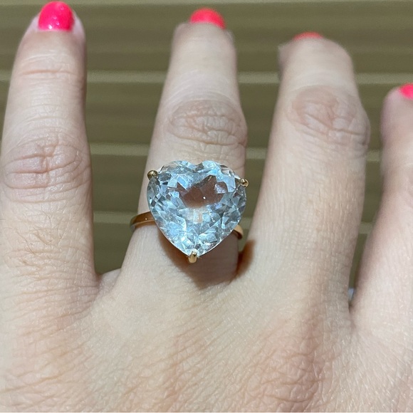K18 18k Real Gold Japan Natural Topaz or White Topaz (April) heart ring YG - Picture 6 of 11